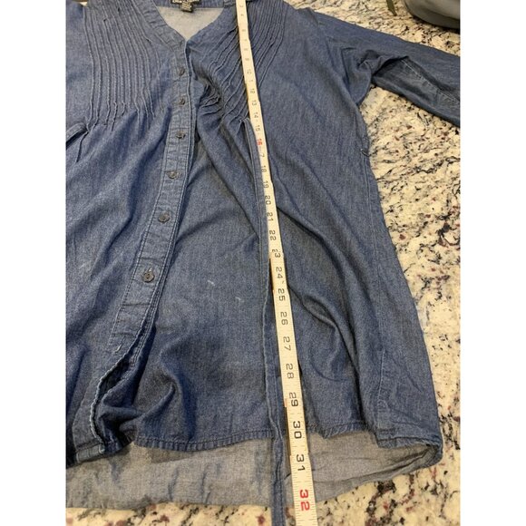 Caren Sport Blouse Size 2XL 100% Cotton button pleated tie back long sleeve blue - Picture 7 of 9